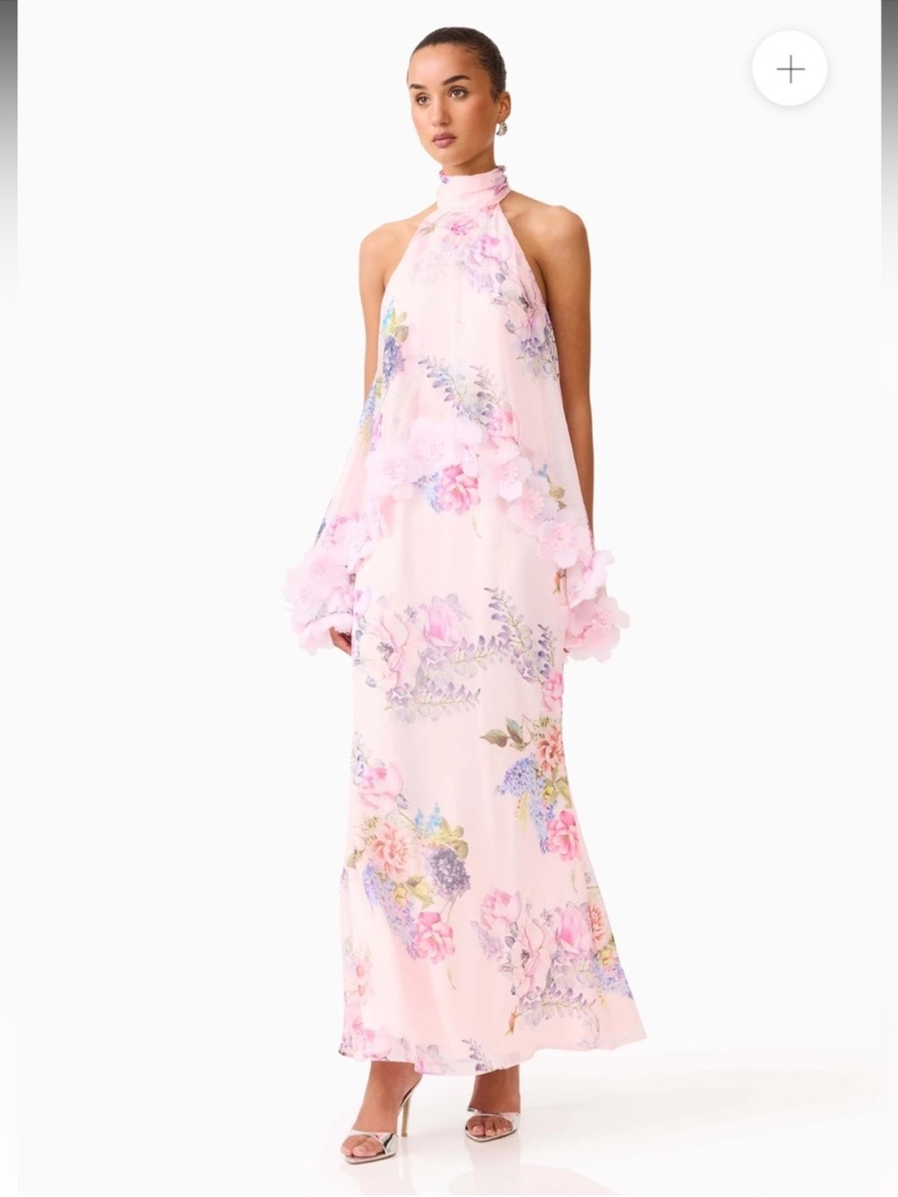 elliatt millie pink 3f floral trim halter neck tiered maxi gown dress size large - Picture 5 of 14